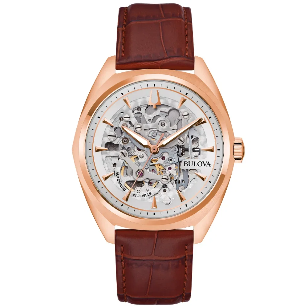 Relógio Bulova Surveyor Automático Masculino em Couro Marrom 97A175N
