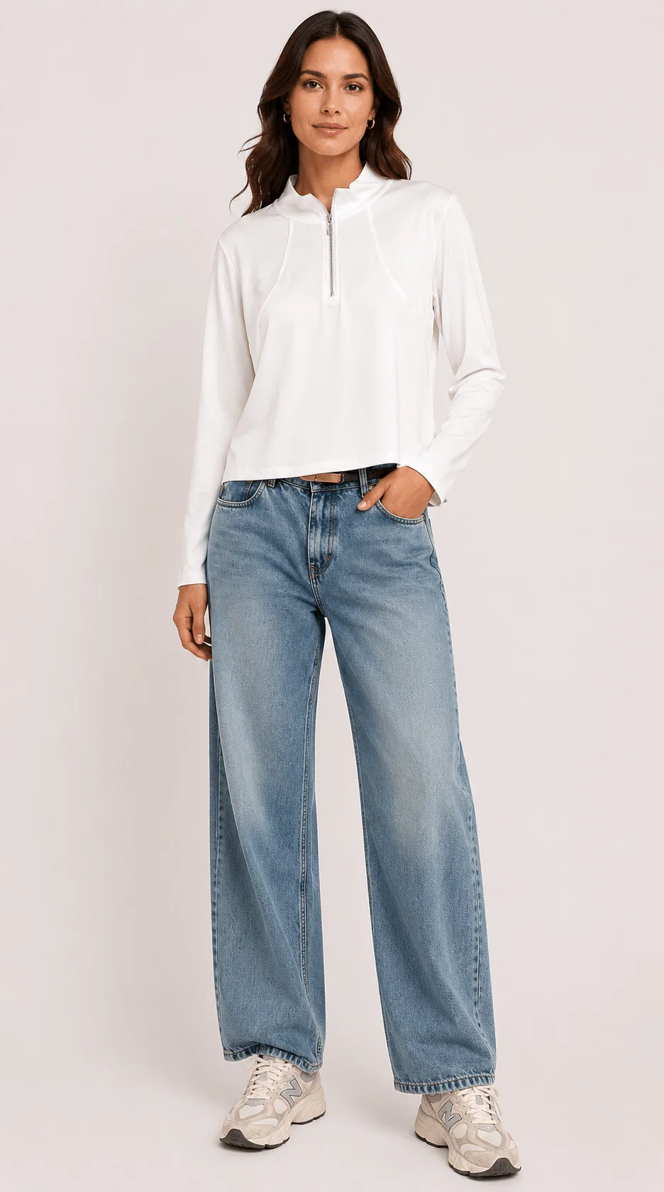 Blusa Manga Longa Gola Zíper - Branco — imagem 1