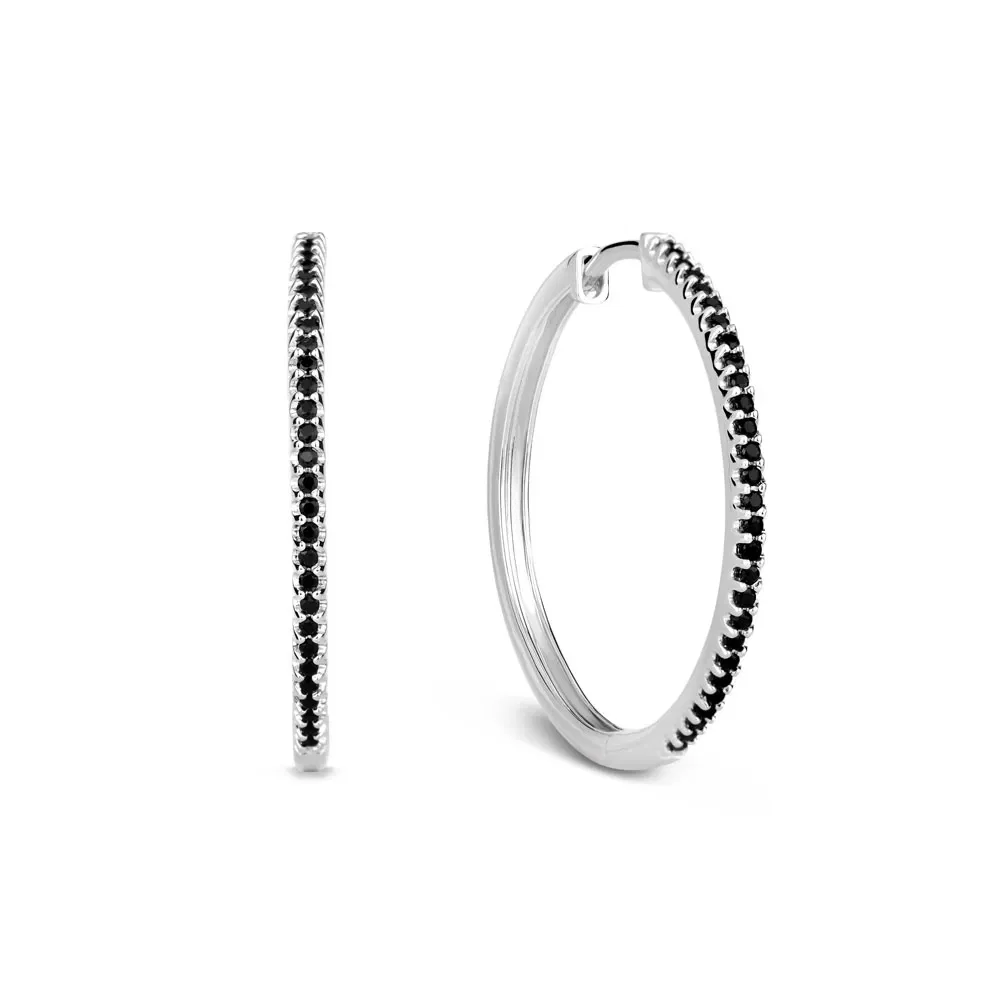 Argola Life Pavê em Prata 925 com Pedras Pretas, 25mm — imagem 1