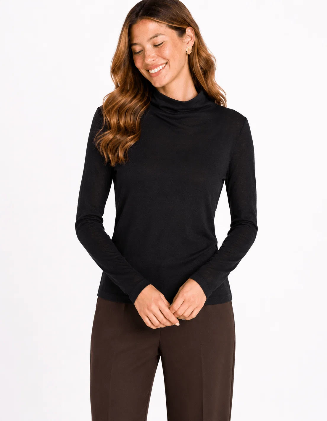 Blusa Manga Longa Gola Alta - Preto