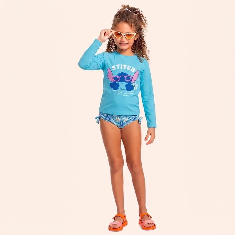 Conjunto infantil blusa manga longa e calcinha moda praia — imagem 1
