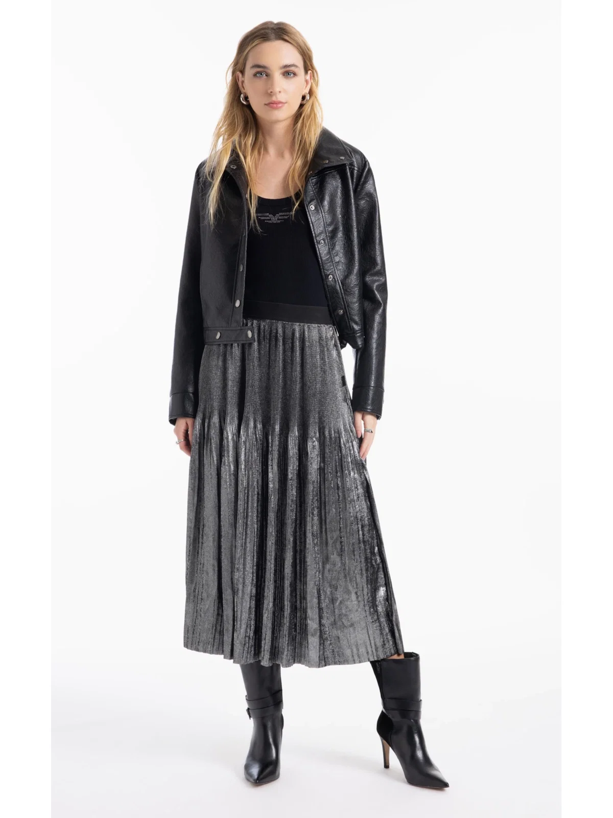Saia Plaeated Foil Skirt Prata — imagem 1