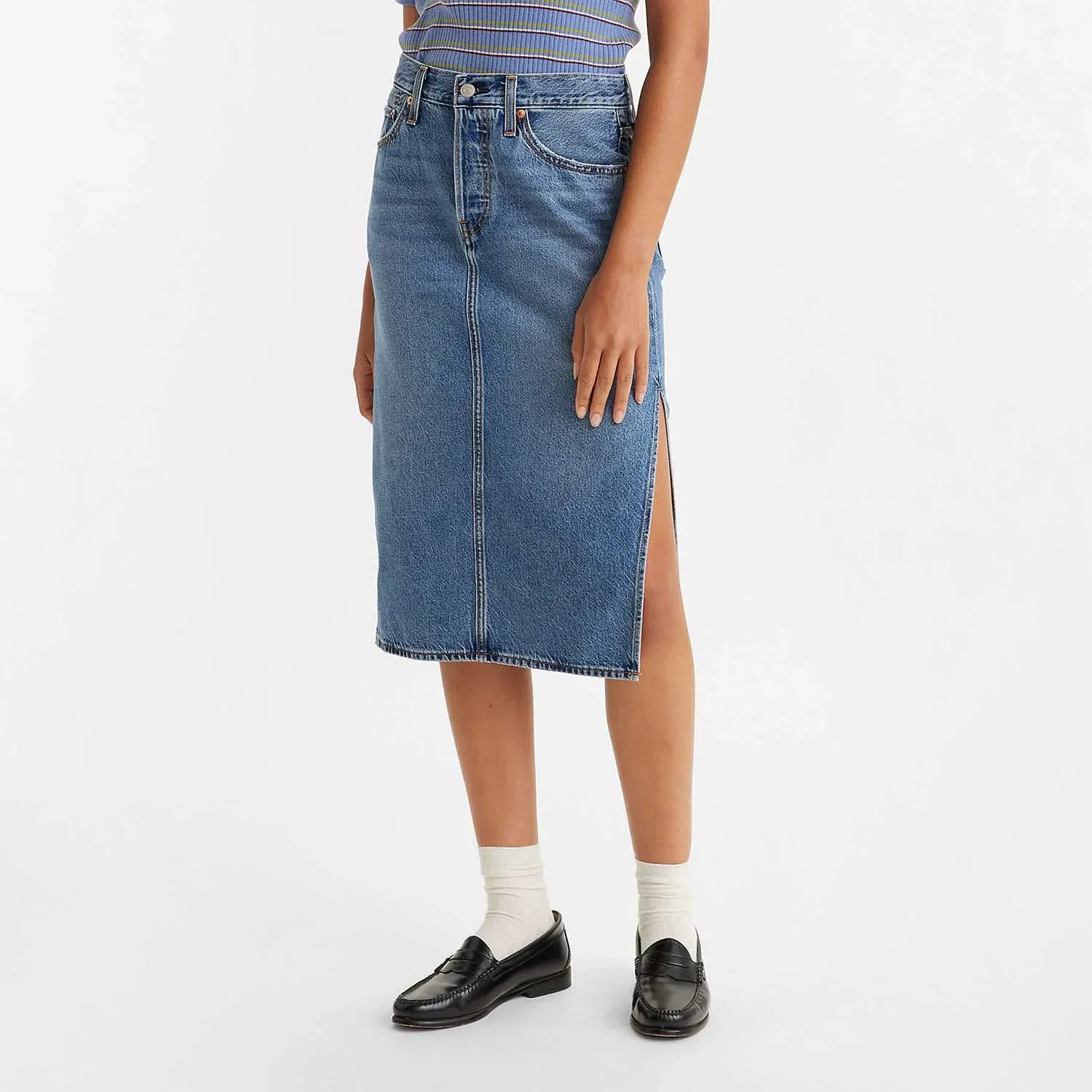 Saia Jeans Levi’s Midi com Fenda Lateral