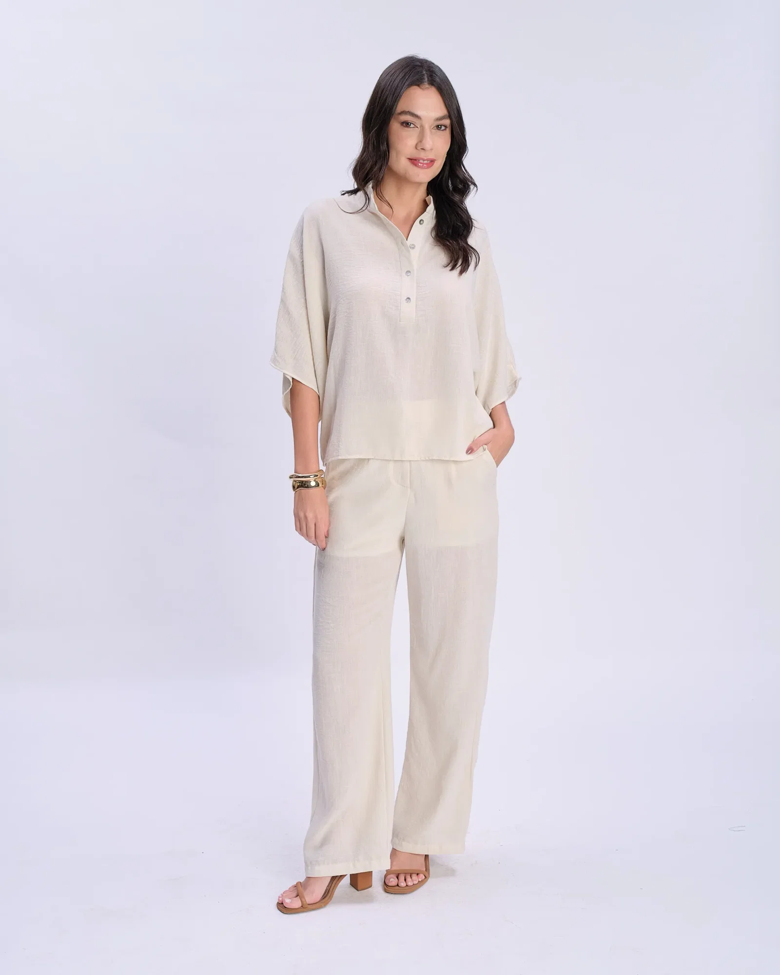 Calça Pantalona - Areia