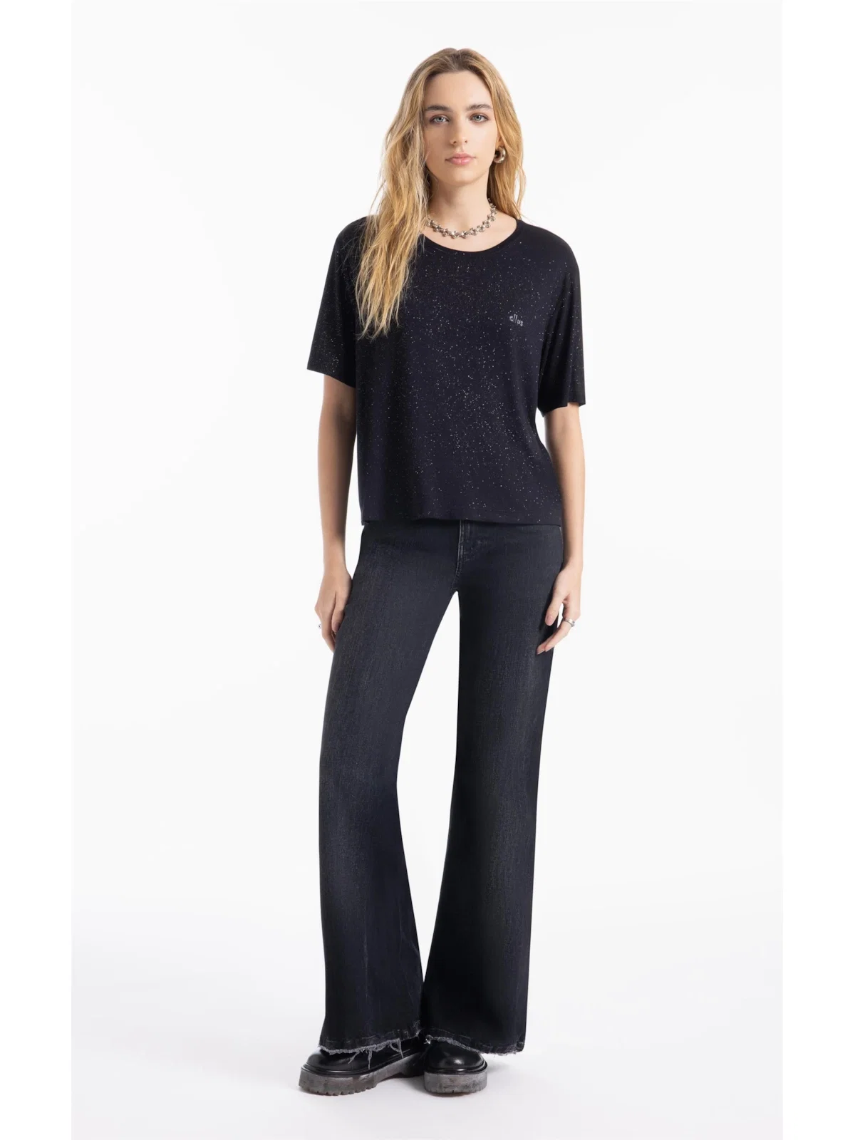 Blusa Visco Boxy Ellus Glitter Preto