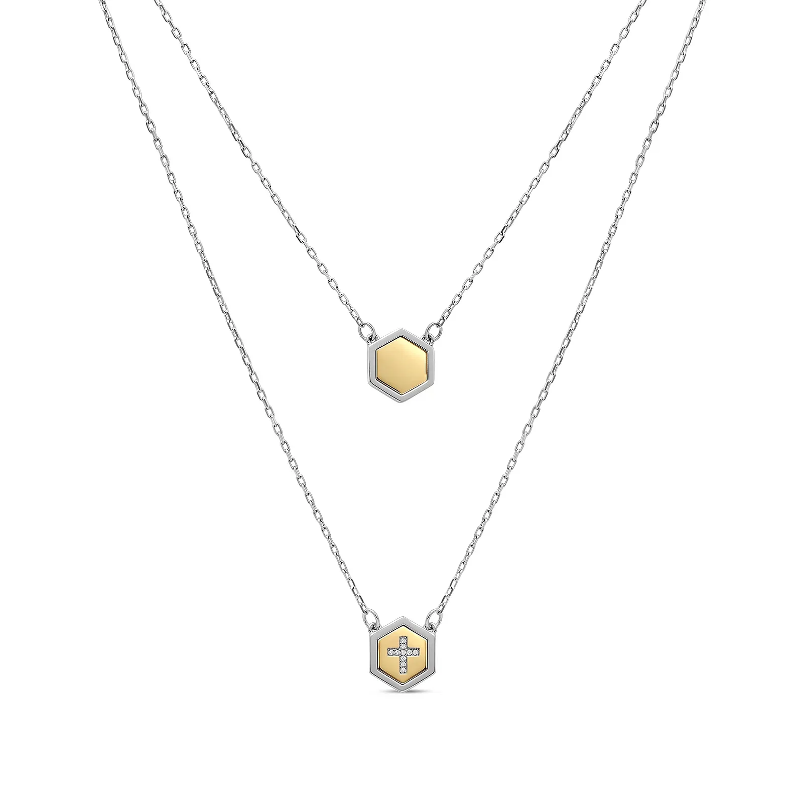 Escapulário Brave em Prata 925 e Ouro Amarelo 18K, 70 cm