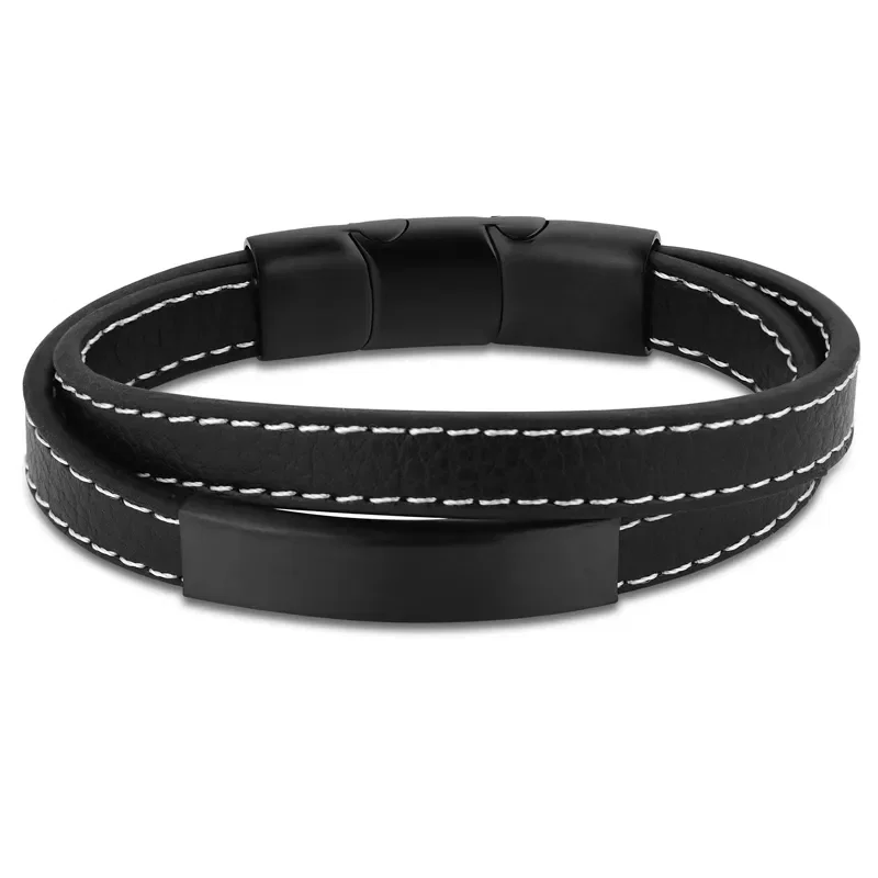 Pulseira Life em Aço e Couro Preto — imagem 1