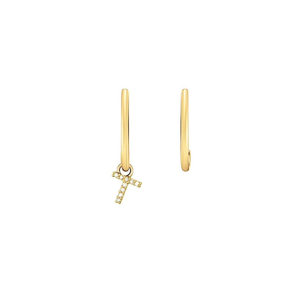 Brinco Letra T em Ouro Amarelo 18k com Diamantes — imagem 1
