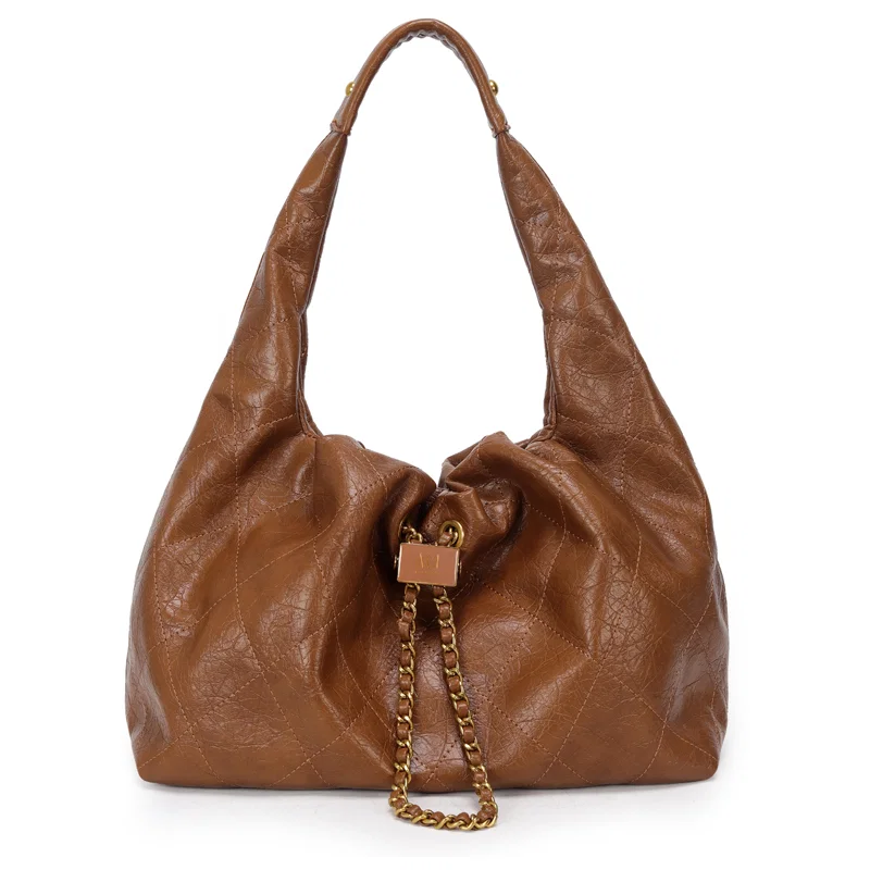 Bolsa Hobo Grande Detalhe Costuras E Fecho Metal Resinado