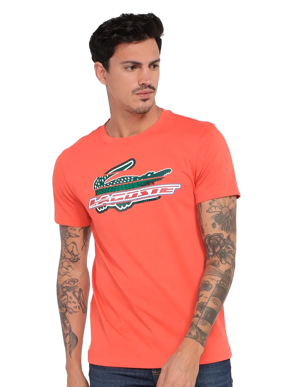 Camiseta Lacoste Masculina Regular Core Active Performance Branded Laranja — imagem 1