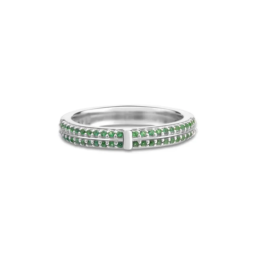 Anel Life Glam II em Prata 925 com Pedras Verdes
