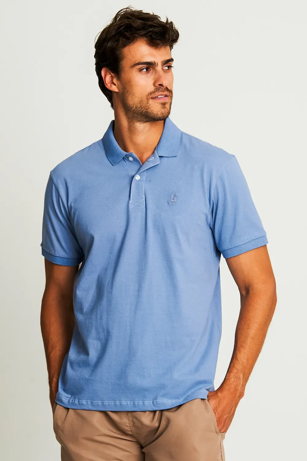 Polo Meia Malha Lisa Polo Wear Azul Médio