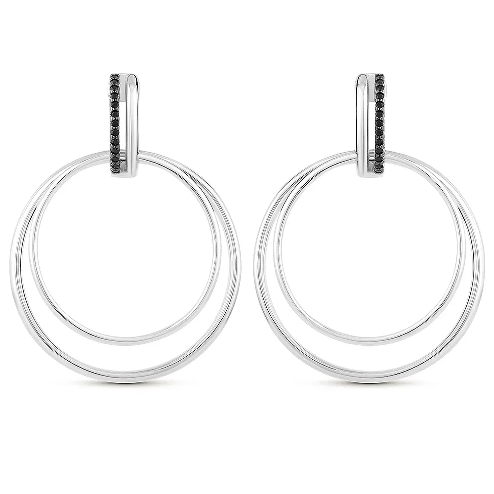 Argola Elos em Prata 925 com Safiras Negras, 47mm — imagem 1