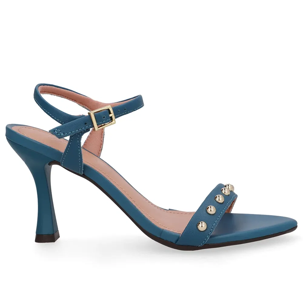 Sandália Salto Alto Couro Azul Bico Folha — imagem 1