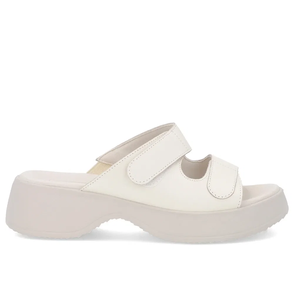Tamanco Salto Plataforma Couro Branco Marfim Fecho-Flex — imagem 1