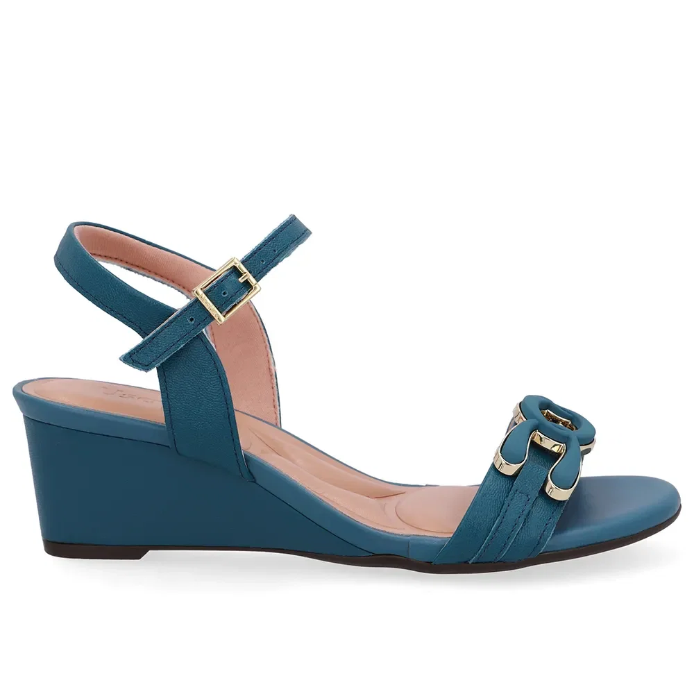 Sandália Salto Anabela Azul Enfeite — imagem 1