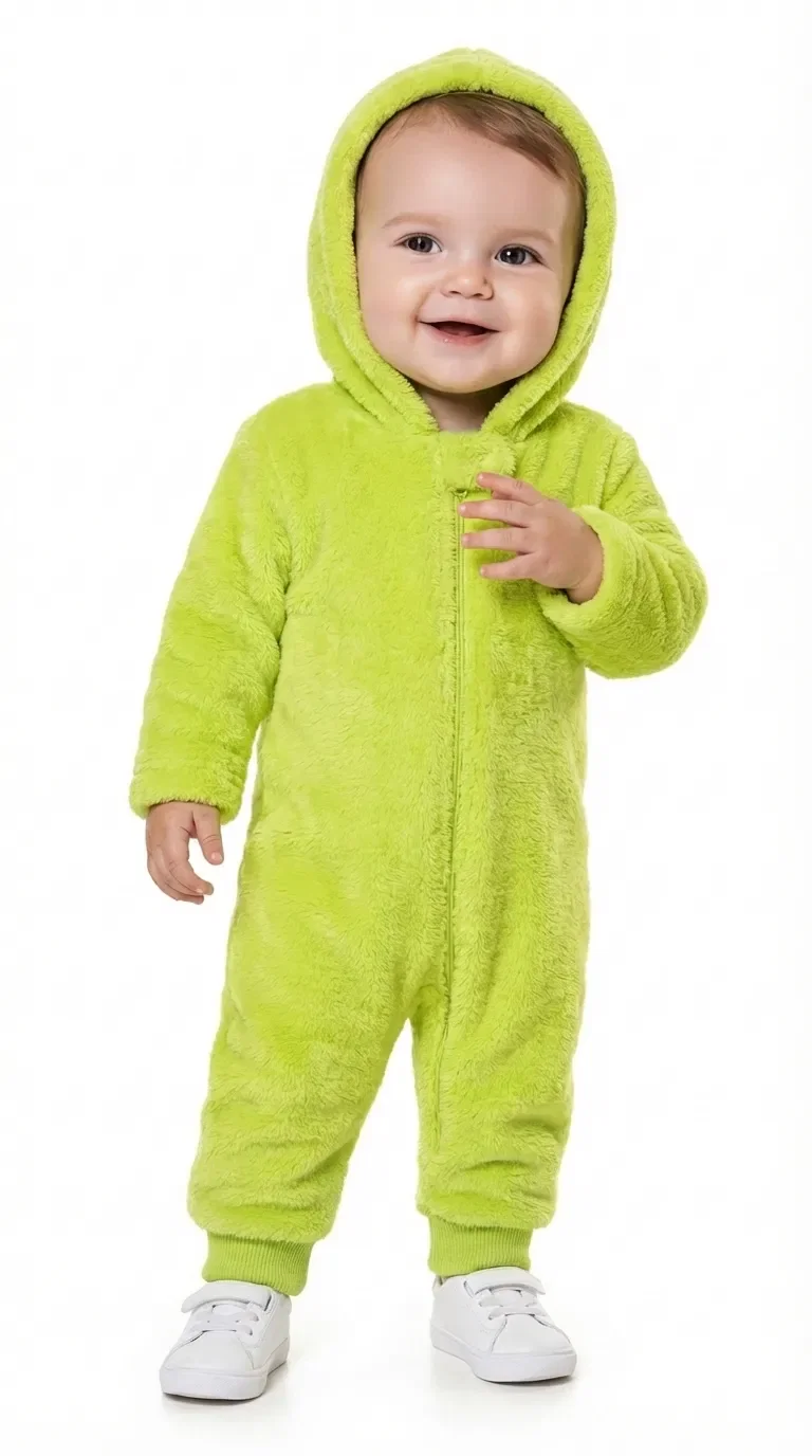Macacão manga longa com capuz em tecido fleece teddy — imagem 1
