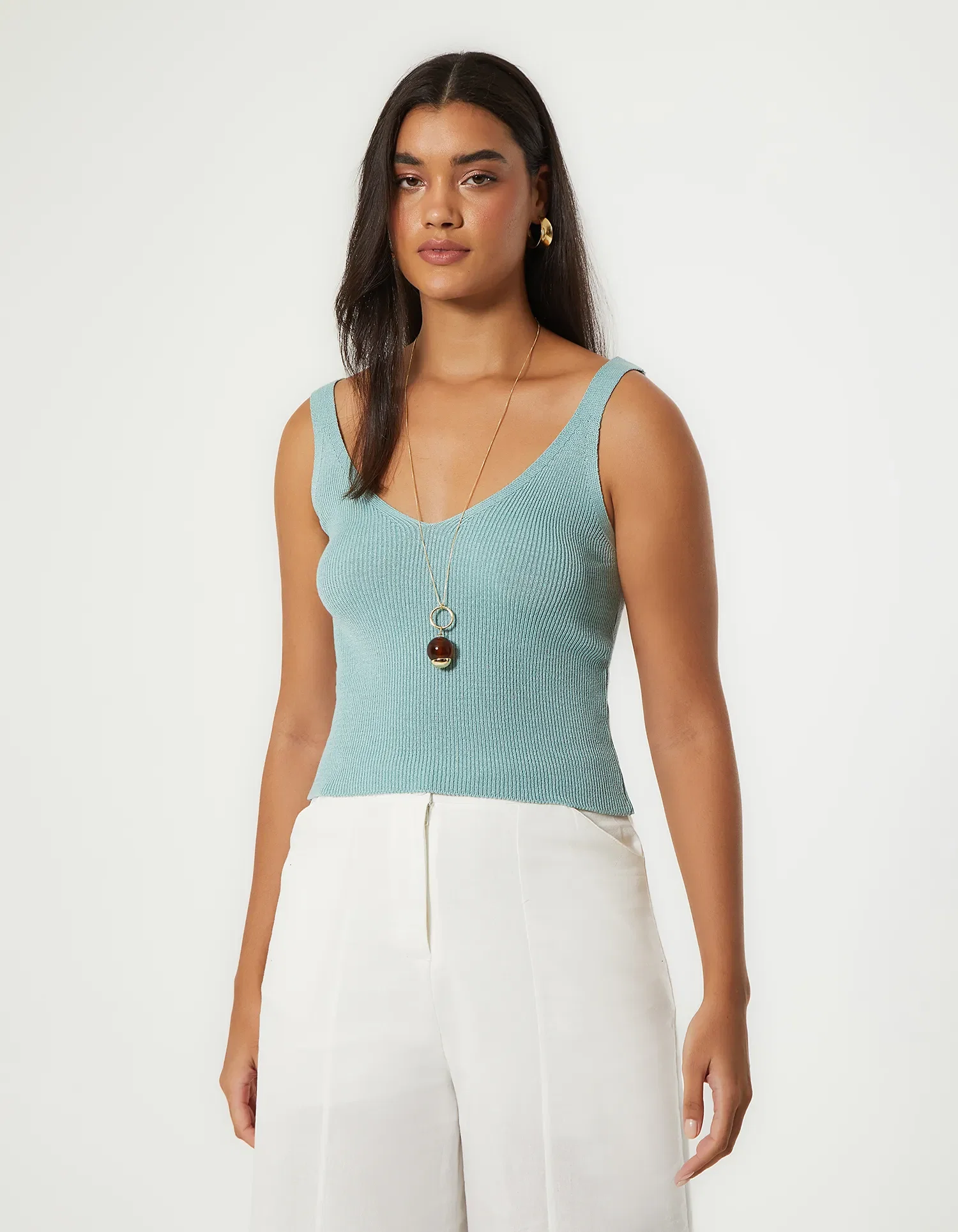 Regata Tricot Decote v - Verde Alecrim — imagem 1