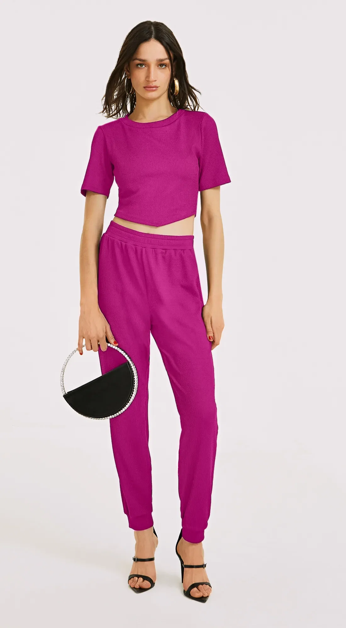 Calça Morena Rosa Comfort Cós Alto Detalhe Punho Rosa