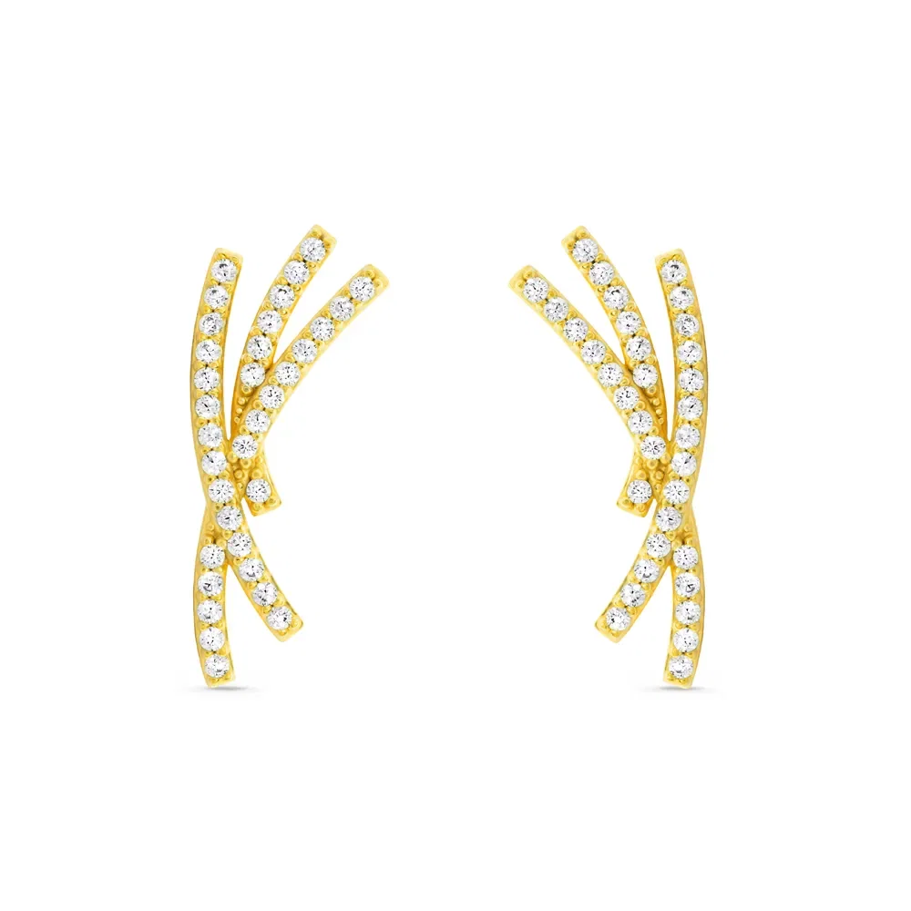Brinco Life Maxi II em Prata 925 com Banho de Ouro Amarelo 18k com Pedras Incolores