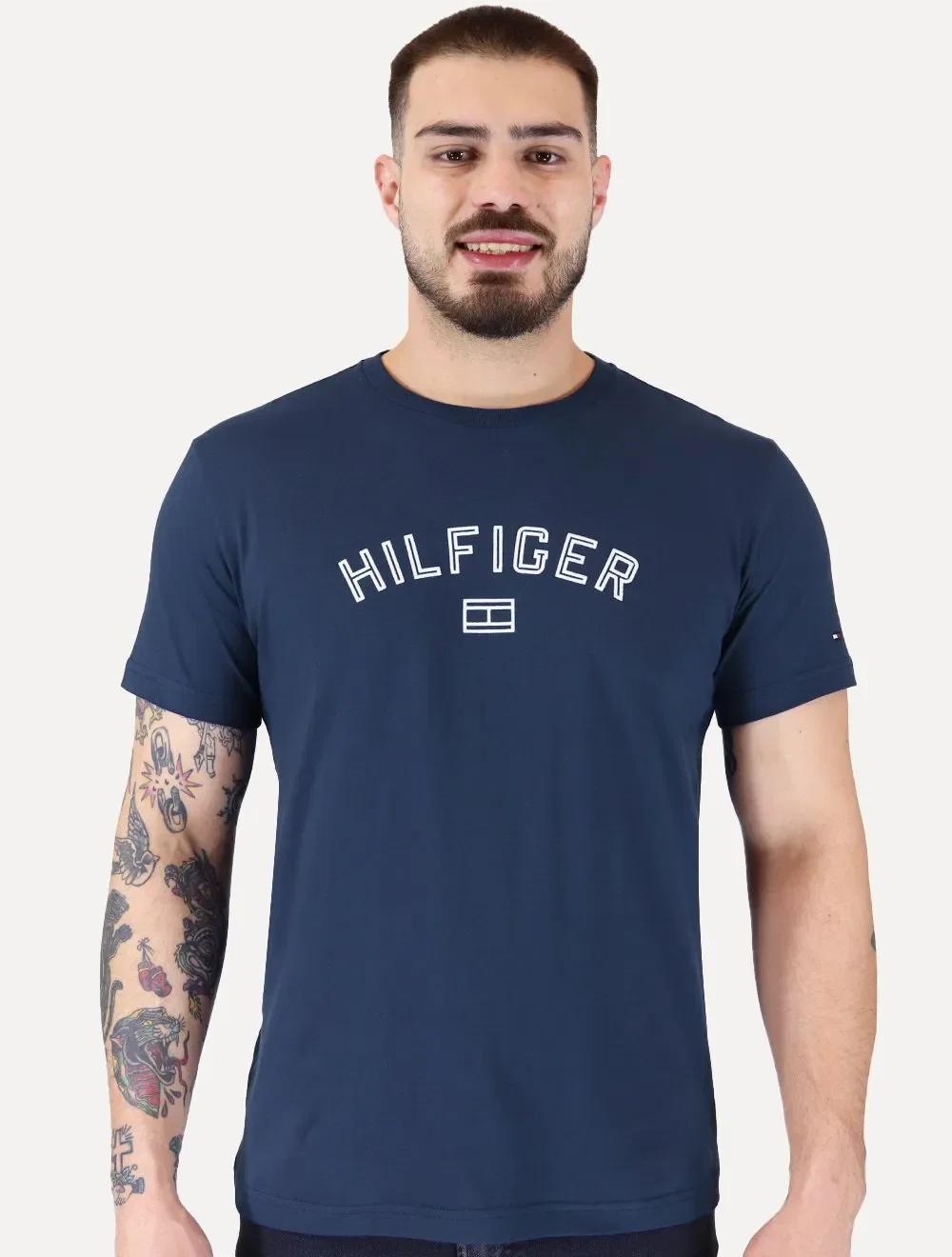 Camiseta Tommy Hilfiger Masculina Outline Arc Script Azul Marinho — imagem 1