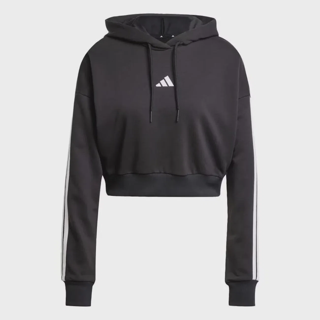 Blusão de Moletom Capuz Adidas Essentials French Terry Crop 3 Listras - Feminino