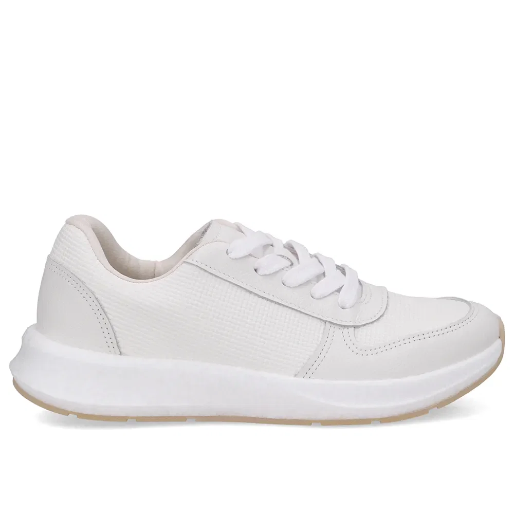 Tênis Couro Branco Casual Cadarço