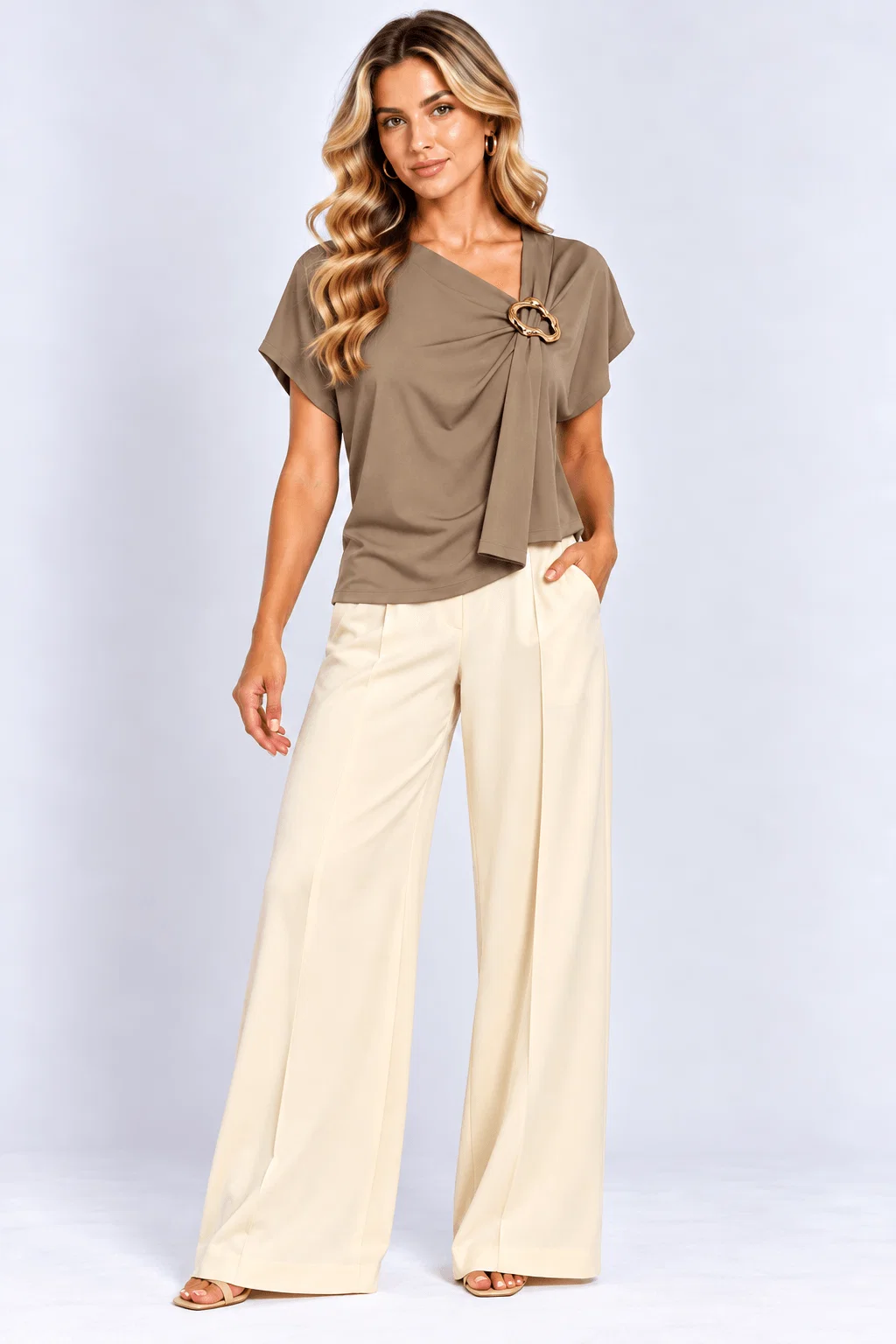 Blusa Ampla Decote Canoa - Caqui
