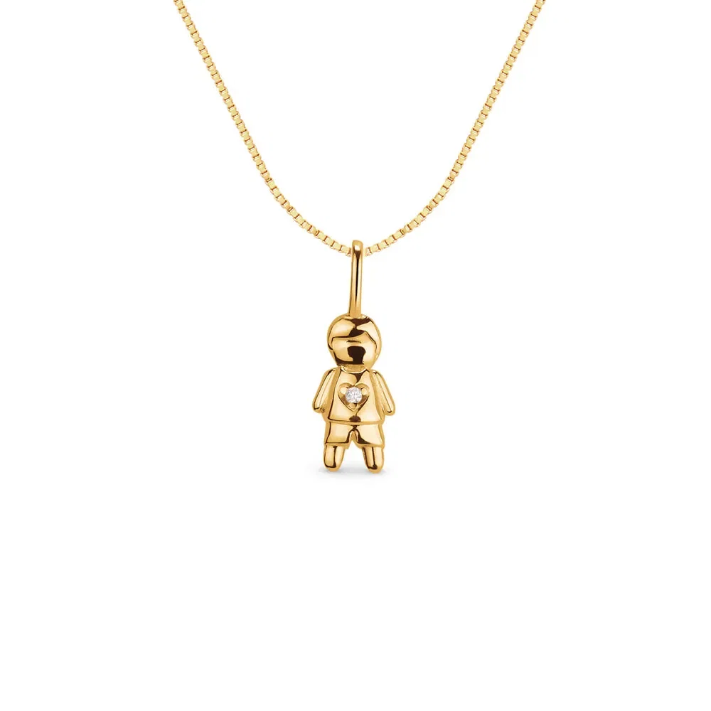 Pingente Menino em Ouro Amarelo 18k com Diamantes, 15mm — imagem 1