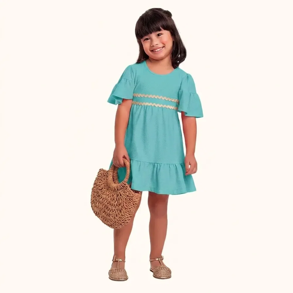 Vestido em malha favo com renda