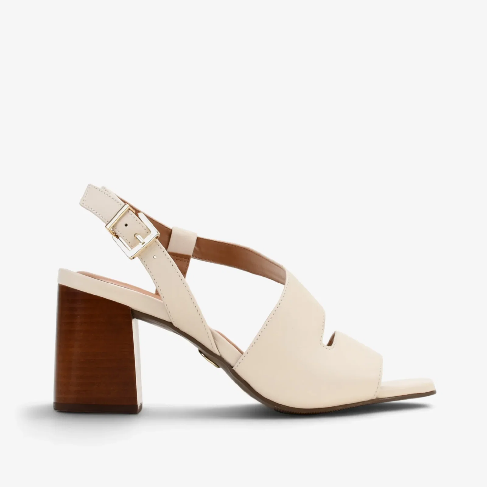 Sandália Salto Bloco Off White Algodão Couro — imagem 1