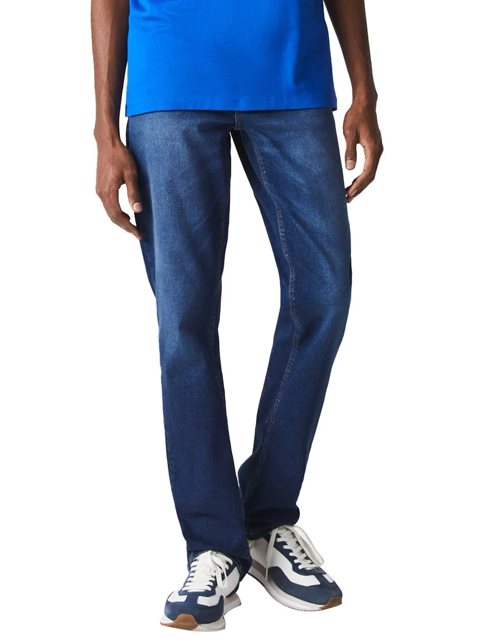 Calça Lacoste Jeans Masculina Trousers Straight Fit Stretch Azul