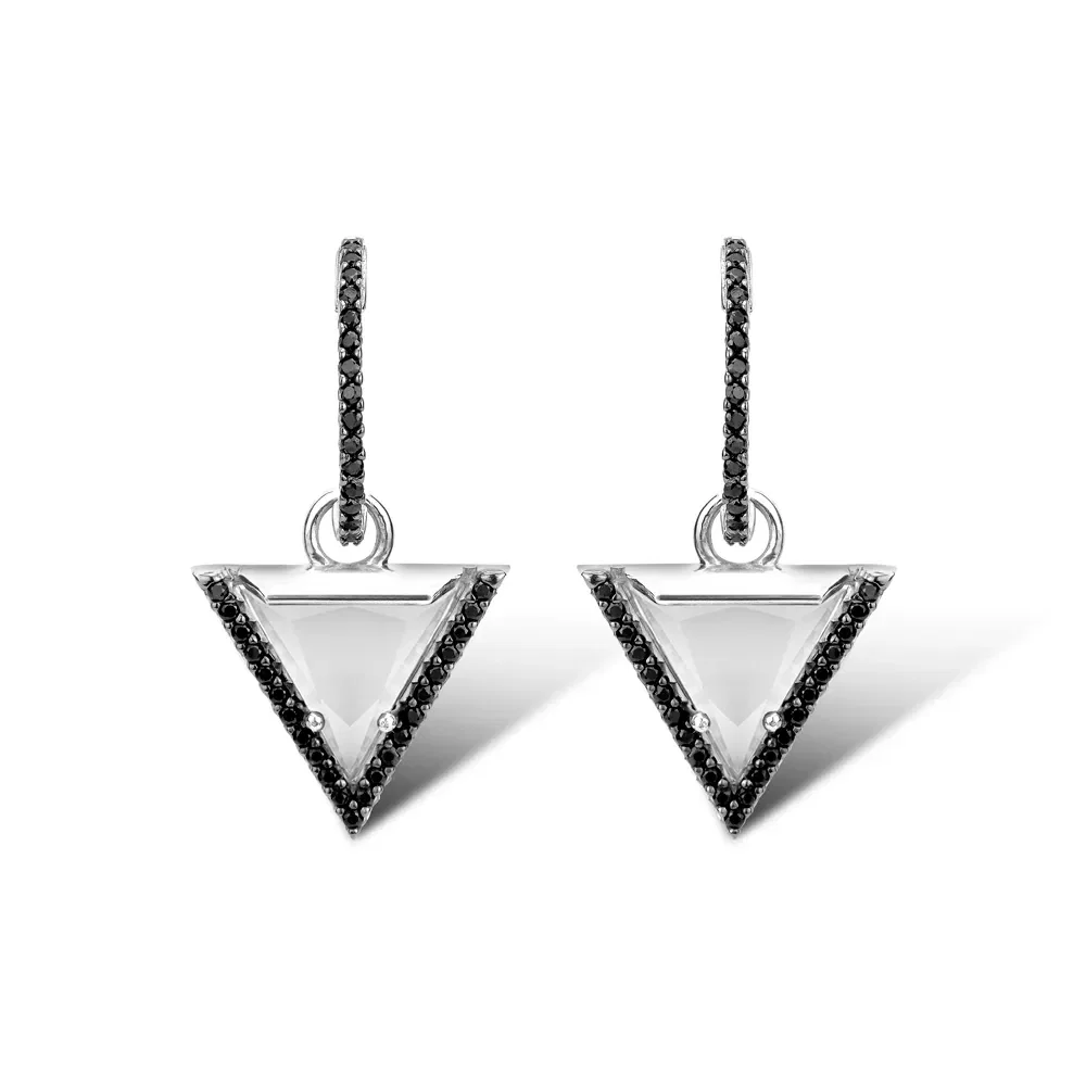Argola Vivara em Prata 925 com Quartzo Leitoso e Safiras Negras, 12 mm — imagem 1