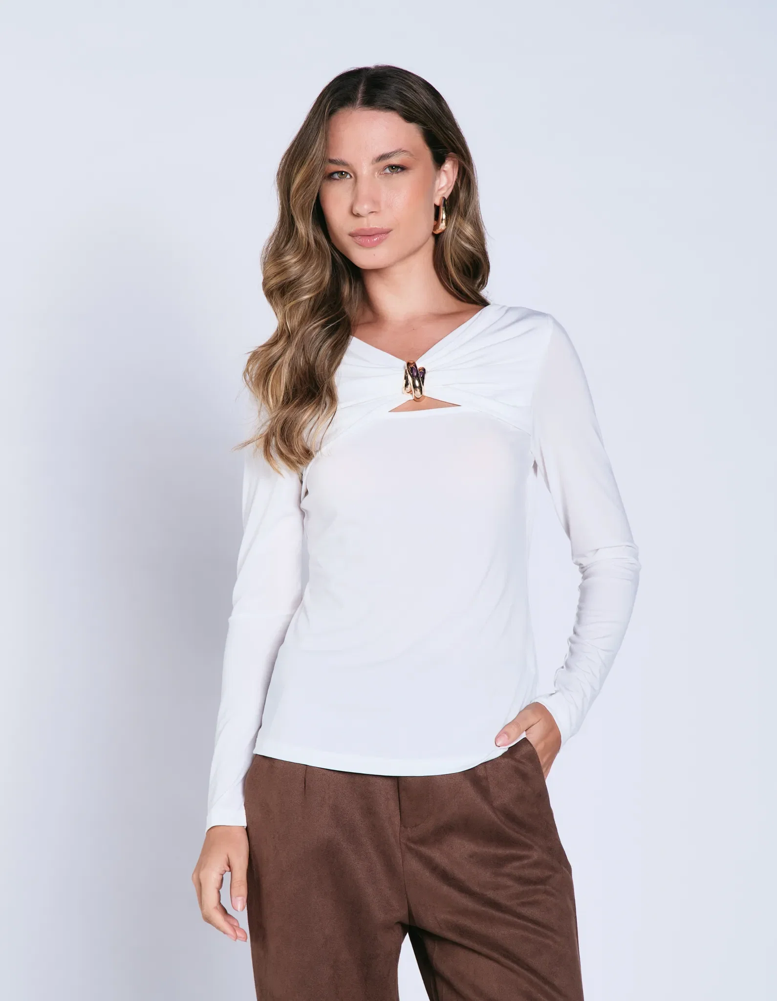 Blusa Manga Longa Detalhe Fivela - Off White — imagem 1