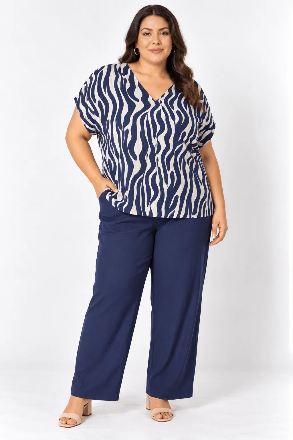Blusa Ampla Estampada Print Bicolor - Azul