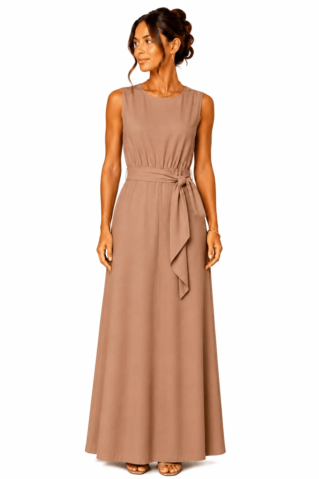 Vestido Sem Manga Detalhe Botões - Pessego