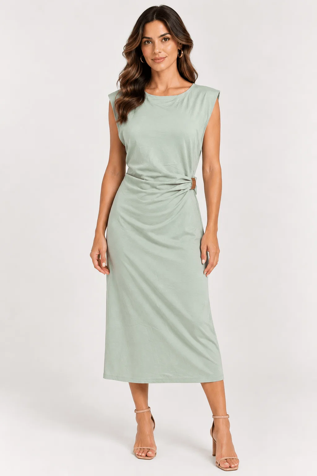 Vestido Decote Canoa Detalhe Metal - Verde