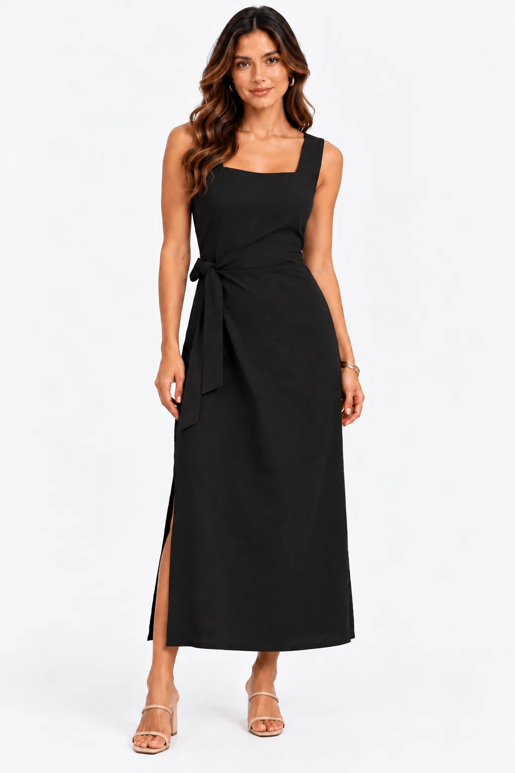 Vestido Midi Com Amarração - Preto