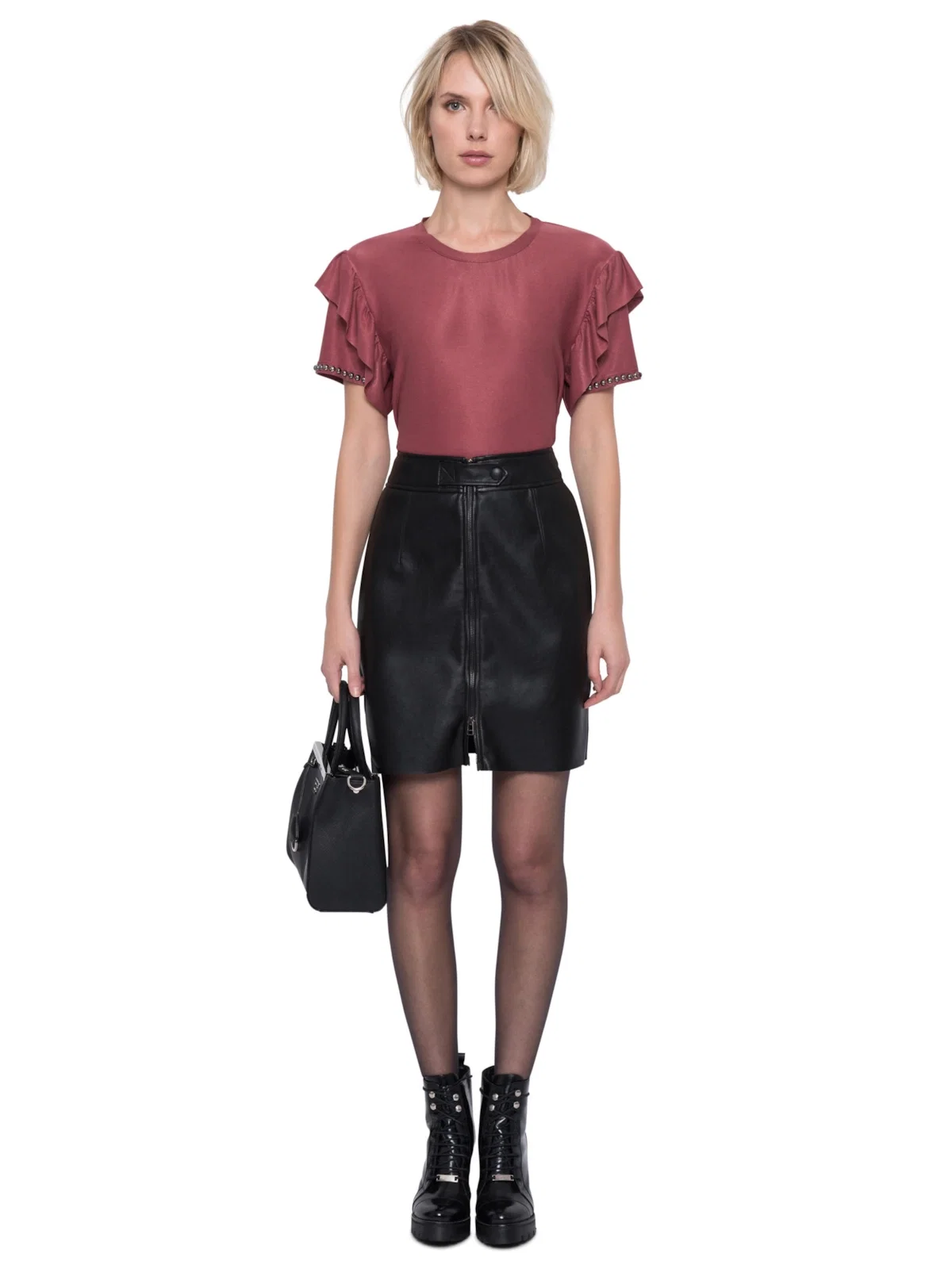 Blusa Malha Cool Jersey Embroidery Ruffle Mc Bordeaux — imagem 1