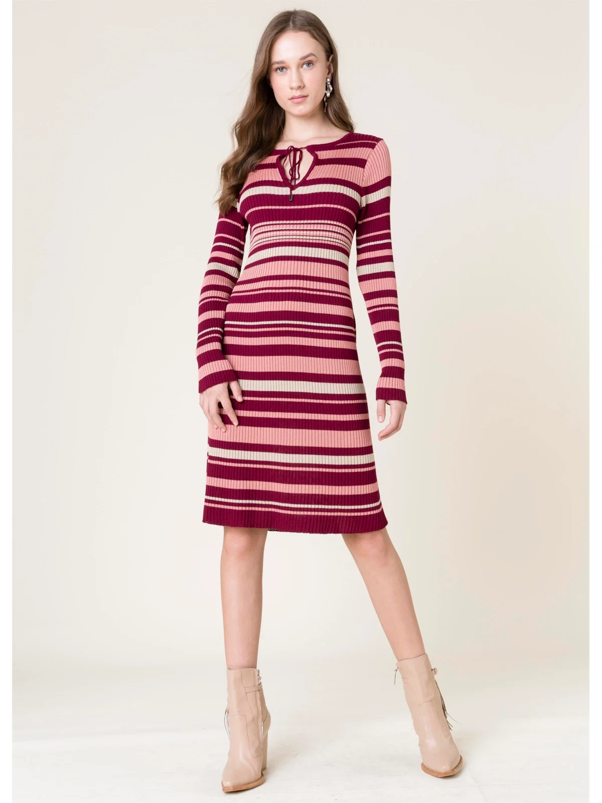 Vestido Listras Saia Dupla Vinho — imagem 1