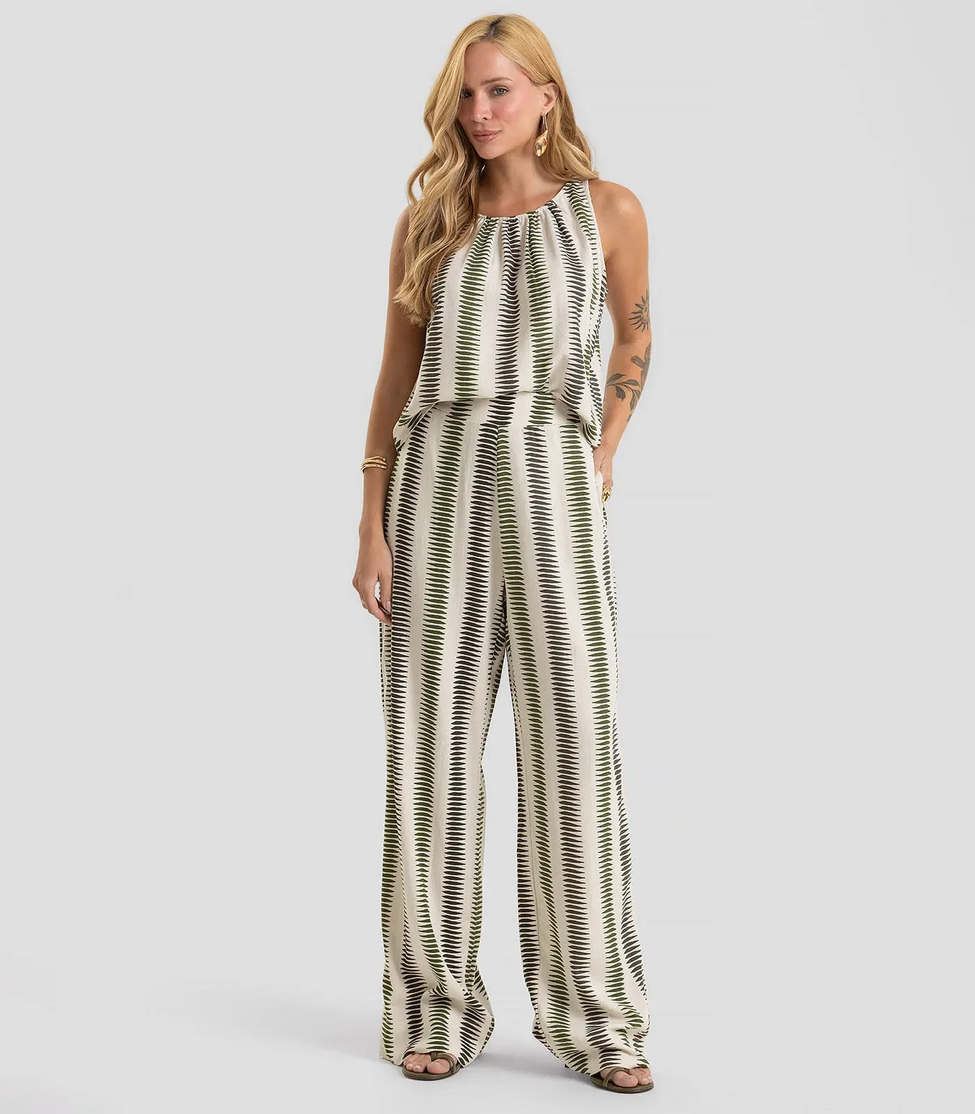 Calça Feminina Pantalona em Linho Dianna Verde