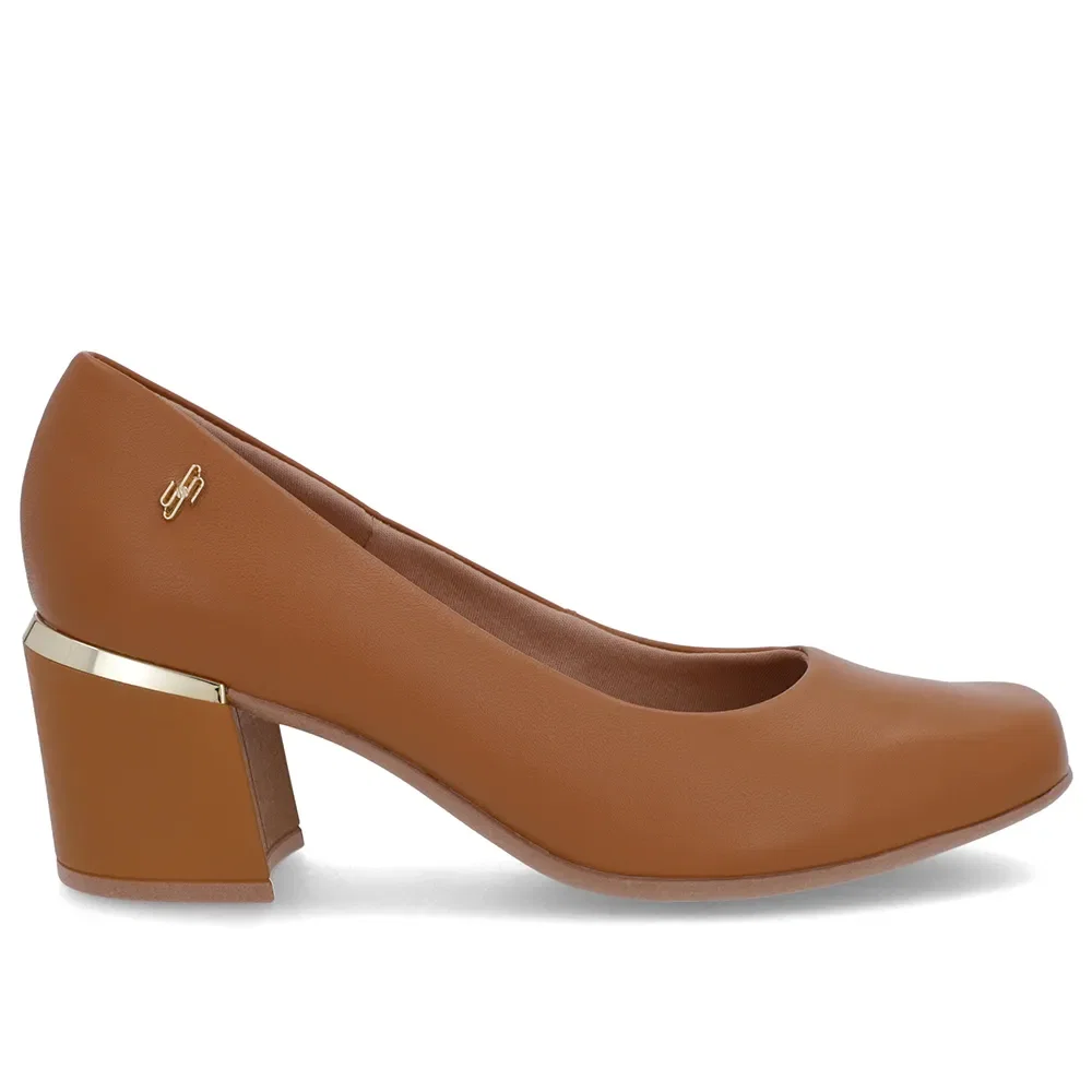 Scarpin Marrom Couro Bico Quadrado Detalhe Salto — imagem 1