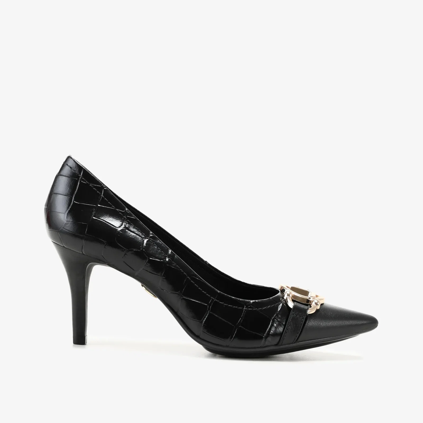 Scarpin Preto Couro Croco
