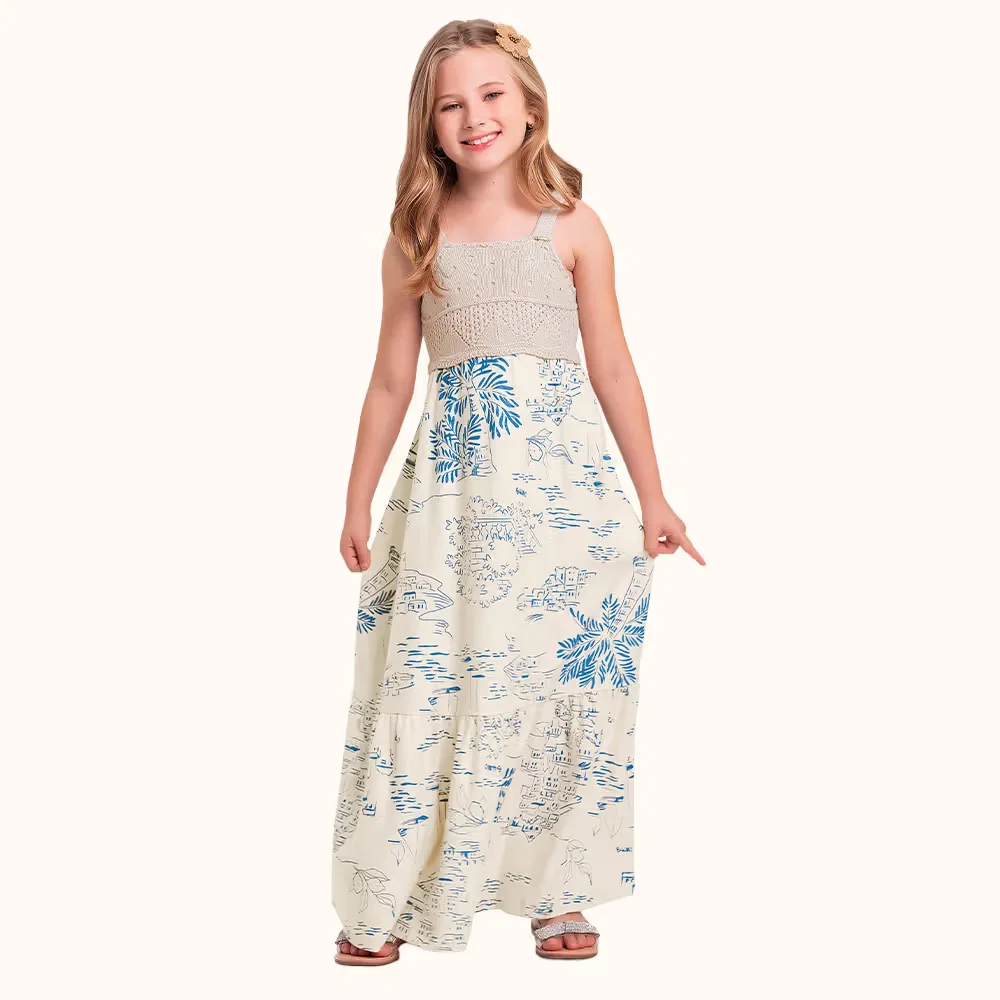 Vestido em meia malha flamê com frente em tricot