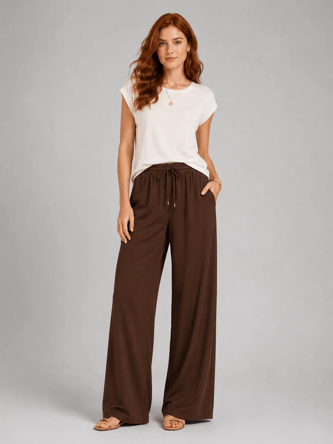 Calça Pantalona Cadarco Com Ponteira - Cafe