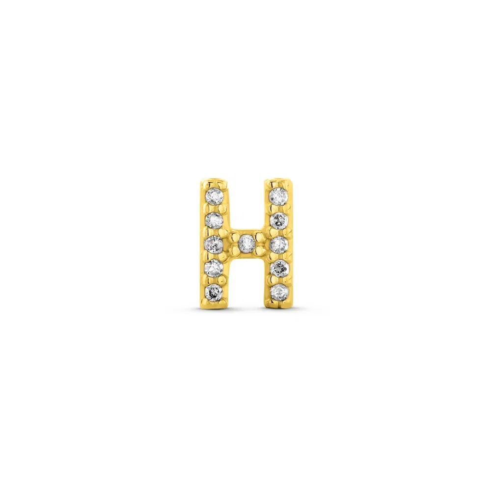 Brinco Único Letra H em Ouro Amarelo 18k com Diamantes — imagem 1