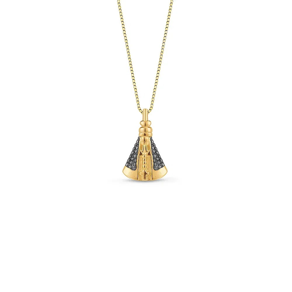 Pingente Medalha N.Sra. Aparecida em Ouro Amarelo 18k com Ródio Negro, 11mm