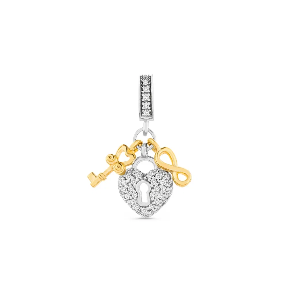 Pingente Life Amor Cadeado em Prata 925 com Banho de Ouro Amarelo 18k e Pedras Incolores — imagem 1