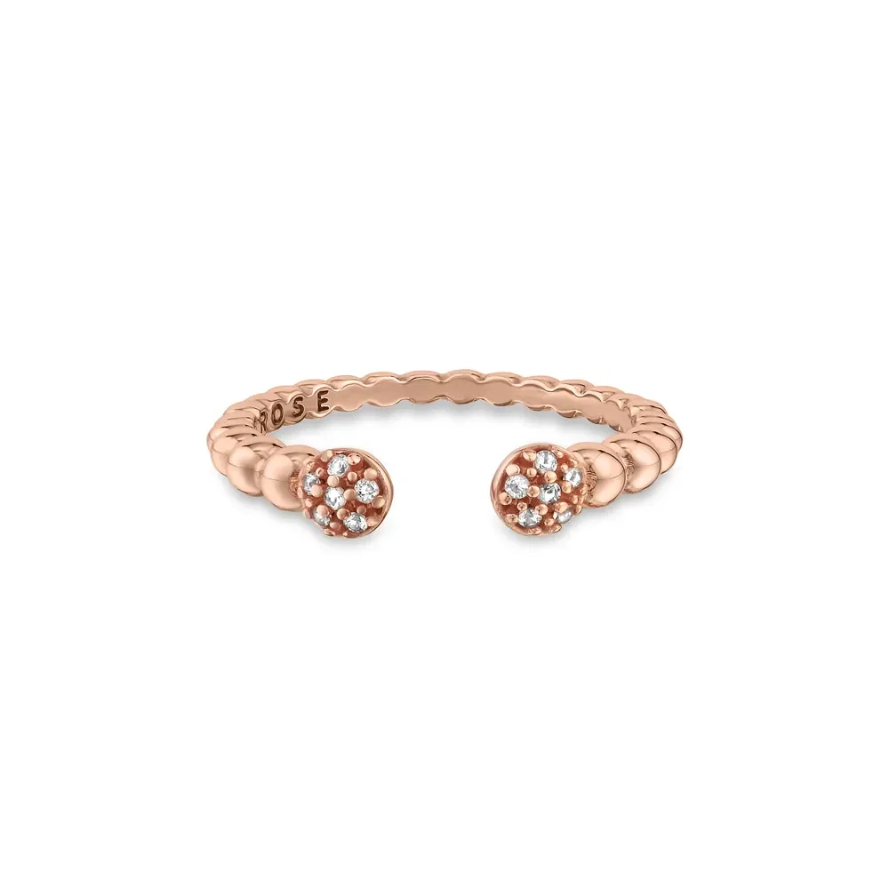 Anel Life Pink Pavê Aberto em Liga Rosé com Banho de Ouro Rosé 18k e Pedras Incolores