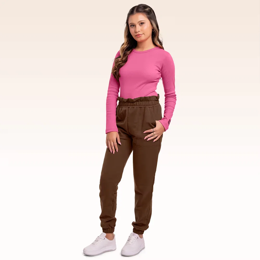 Blusa manga longa em ribana